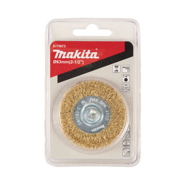 MAKITA D-73673 Stålbørste, 63 mm x 0,3 mm bølget tråd, 1/4", messingbelagt - Bilde 2