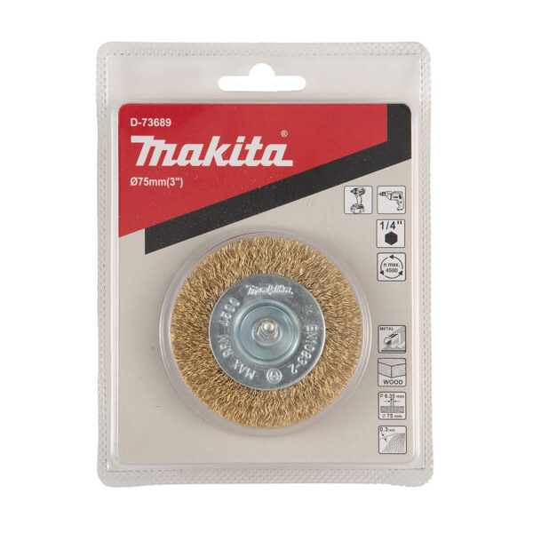MAKITA D-73689 Stålbørste, 75 mm x 0,3 mm bølget tråd, 1/4", messingbelagt - Bilde 2
