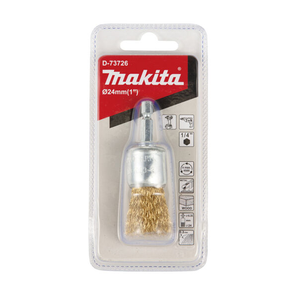 MAKITA D-73726 Stålbørste, 24 mm x 0,3 mm bølget tråd, 1/4", messingbelagt - Bilde 2