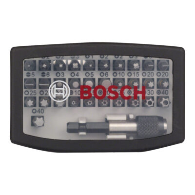 Alternative view of Bosch 32-delers sett med skrutrekkerbits PH, PZ, H, T og universalholder hurtigkobling